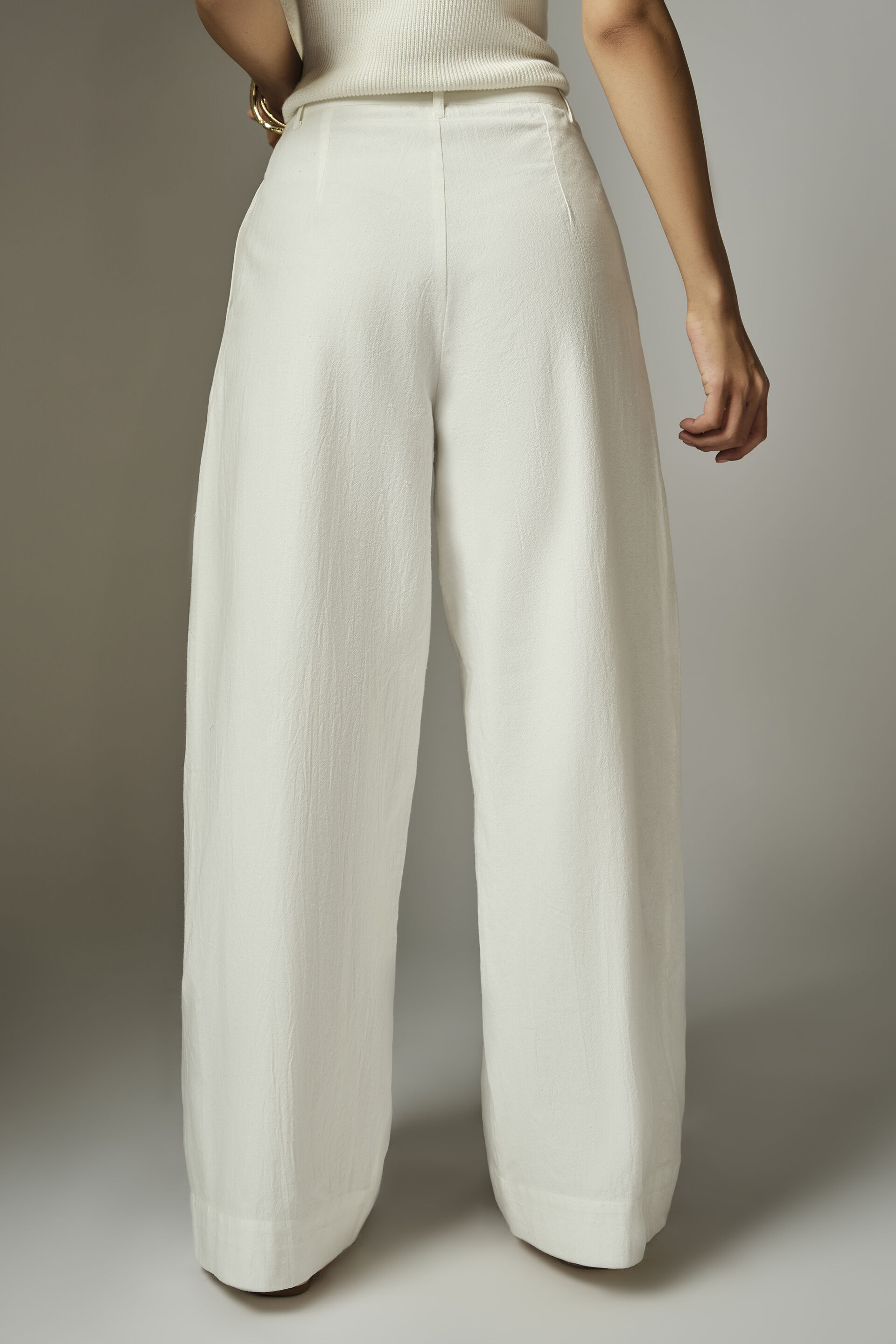 White High-Rise Relaxed Pants, White, image 5